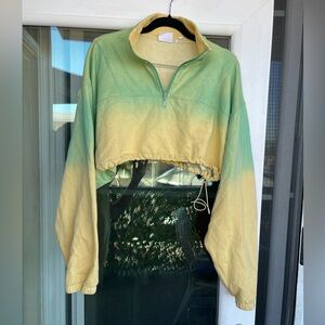 Urban Outfitters Green and Yellow Ombre Cropped Hoodie